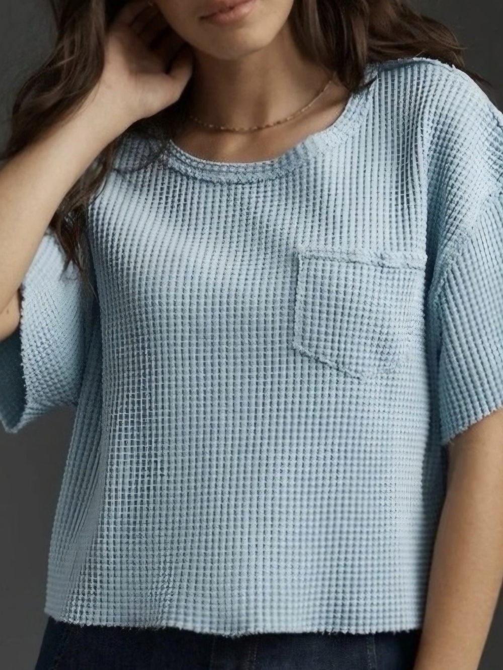 Pilcro Light Icy Blue Waffle Knit Pocket Tee – Size Medium – 100% Cotton